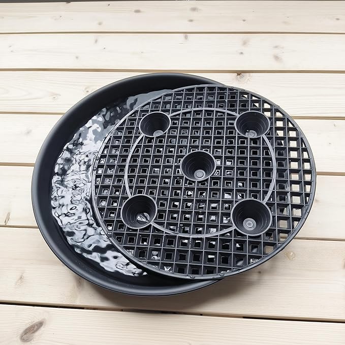 Plastic Plant Saucer Stand,4-Pack 14 inch, Elevated Plant Saucer Self-Watering Fabric Pot Base, Use Nonwoven Grow Bags, Plant Saucers Flower Pot Tray for Indoor-Outdoo and Grow Tents Greenhouses