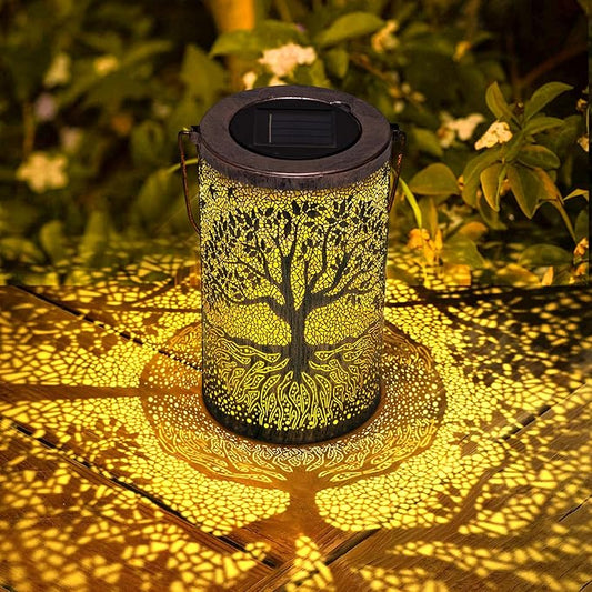 Solar Lanterns Outdoor Waterproof,Hanging Solar Tree of Life Lights Garden Decor,Gardening Birthday Gifts for Women Mom Grandma,Metal Hollowed-Out Lanterns for Yard,Patio,Backyard,Porch
