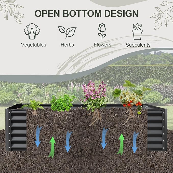 Domi Raised Garden Beds Outdoor, 6x3x2ft Thickening Tall Metal Rectangular Deep Root Box Planter for Vegetables, Flowers, Herbs, and Succulents 2" Deep w/ 256 Gallon Capacity - Dark Gray