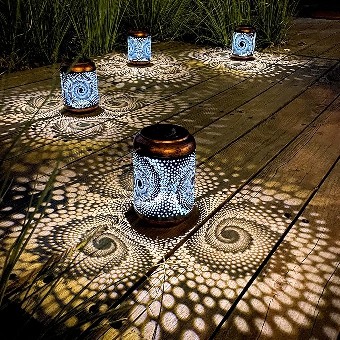 Solar Lanterns Outdoor Hanging Lantern Metal Waterproof LED Lantern with Solar Powered Garden Patio Decorations Decor Lantern with Handle Christmas Gift Idea