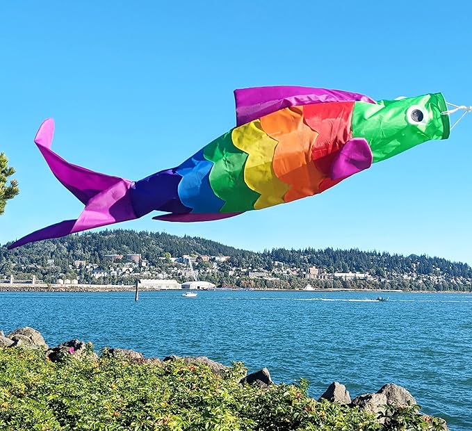 Madrona Brands Rainbow Fish Windsock | Durable Outdoor Hanging Decoration | Yard, Garden, Boat, Home and More | 40-Inch