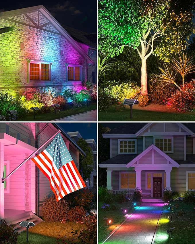 JACKYLED Solar Spot Lights Outdoor, 84 LED 7 Color Changing Solar Lights Outdoor Waterproof with 9 Modes, 360 Adjustable Landscape Spotlights for Halloween Xmas Decorations, Yard, Garden, Path, 4 Pack