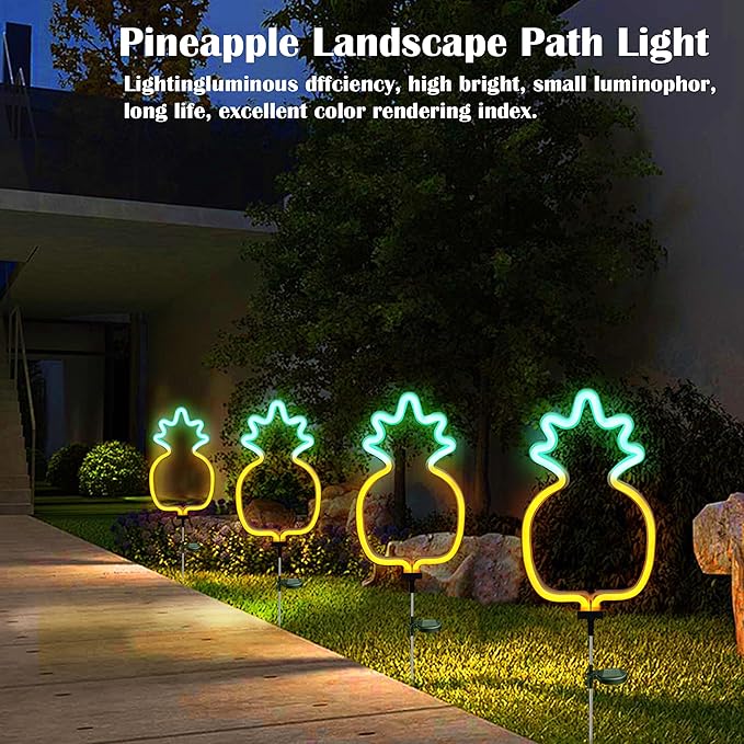 SunKite Pineapple Solar Garden Lights Solar Decorative Stake Lights Outdoor Waterproof Solar Neon Lights for Garden,Yard, Lawn, Pathway, Patio,Backyard Decor(2 Pack)