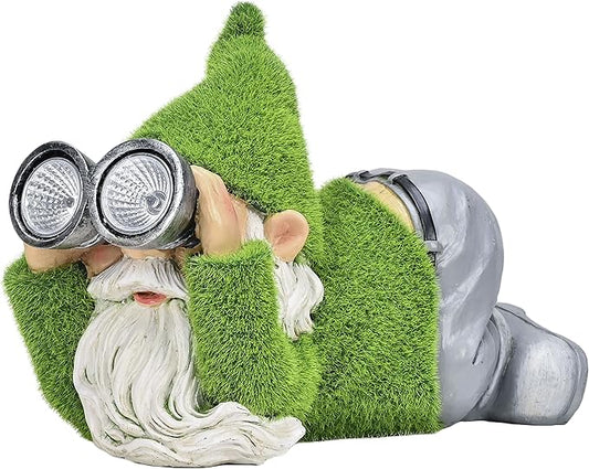 TERESA'S COLLECTIONS Funny Christmas Resin Outdoor Decorations for Yard with Solar Lights, Large Cute Flocked Garden Gnomes for Front Porch Patio, Ideal Gift for Women and Man 7.1"