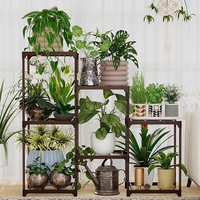 Metal Plant Stand Indoor Outdoor Plant Shelf Stand, 3 Tiers 7 Pots Potted Flower Plant Stands for Indoor Plants Multiple, Plant Shelves Stands Rack for Patio, Balcony, Living Room