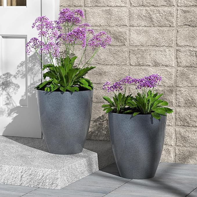 QCQHDU Plant Pots Set of 2 Pack,10 Inch Plant Pot for Indoor and Outdoor Plants with Drainage Hole,Flower Pots Modern Decorative Planter for Garden Plants (Dark Grey)