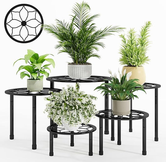 Metal Plant Stand Indoor Outdoor,Indoor Plant Stands for Patio Rust Proof,Heavy Duty Flower Pot Stands for Multiple Plant,Black Potted Plant Holder for Garden Home (5 Pack Black)