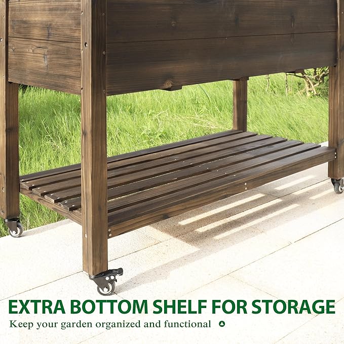 MUPATER 4x2FT Raised Garden Bed, Planter Box with Four Wheels and Legs for Herbs and Vegetables, Elevated Garden Bed with Drainage Holes for Outdoor Indoor, Rustic