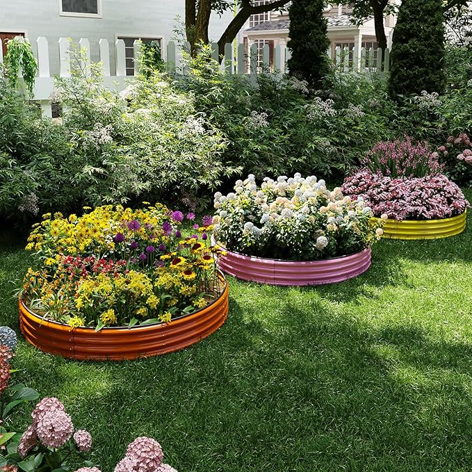 Galvanized Metal Planter Round Raised Garden Bed Kit for Gardening Outdoor，2x2x1ft Grow Garden Box Raised Flower Bed，Round Galvanized Planter Outdoor Metal Fire Pit Ring