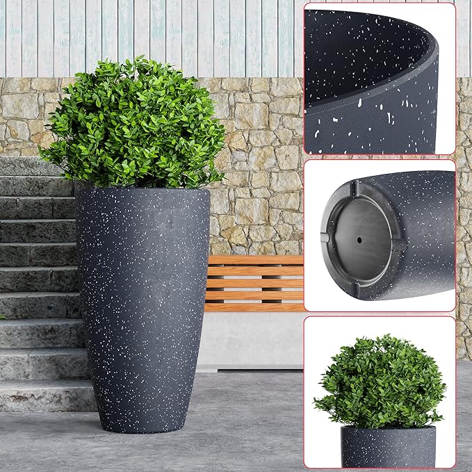 QCQHDU 21 inch Tall Planters for Indoor & Outdoor Plants, 2 Pack Sturdy Plant-Flower-Tree Pots for Front Porch Patio Deck Living Room Decor