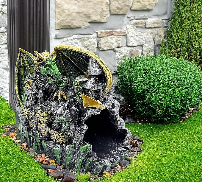 Magical Dragon Statue Gutter Downspout Extender, Garden Ornament, Decor Downspout Diverter, Perfect Rain Diverter for 3"x4" Downspouts, Eco-Friendly Resin, Perfect Outdoor Decor Gift