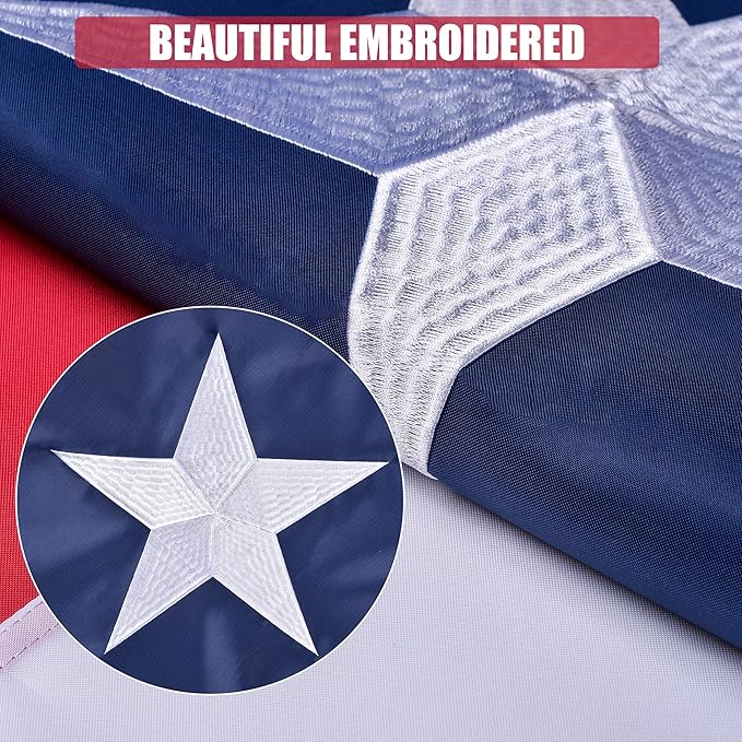 Texas State Flag 3x5 Ft, Deluxe Embroidered Heavy Duty Nylon Durable TX Outside Flags, Indoor/Outdoor, Sewn Stripes and Brass Grommets