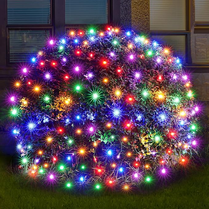 Led Christmas Net Lights Outdoor Christmas Decorations 120Led 6Ftx4Ft Connectable Waterptoof Mesh Net Lights for Trees Bushes Wedding Garden Outdoor Christmas Decorations (Multicolor)
