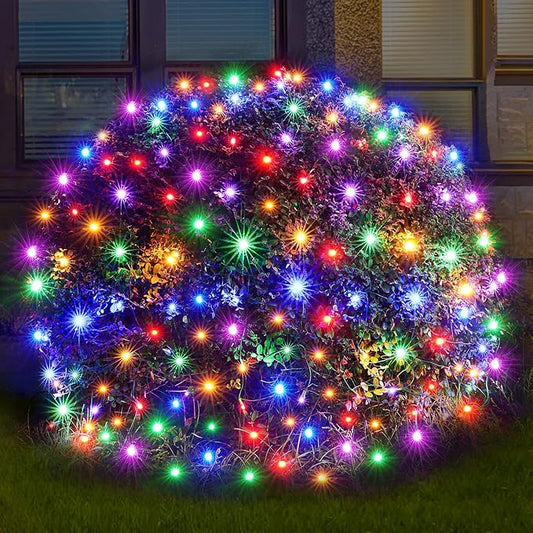 Led Christmas Net Lights Outdoor Christmas Decorations 120Led 6Ftx4Ft Connectable Waterptoof Mesh Net Lights for Trees Bushes Wedding Garden Outdoor Christmas Decorations (Multicolor)