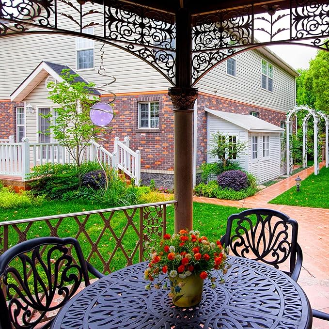 Fonmy Purple Gazing Ball Spiral Tail Wind Spinner Stabilizer with Swivel Hook 11inch Stainless Steel Tail and 2 inch Purple Glass Orb. Indoor Outdoor Garden Decoration Hanging Ornaments