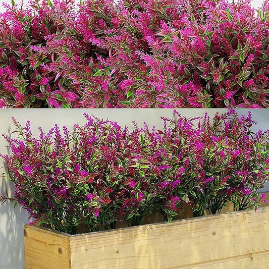 12 Bundles Artificial Lavender UV Resistant Plants Outdoor Faux Flowers Shrubs for Floral Arrangement, Table Centerpiece, Home Garden Decor (Fuchsia)