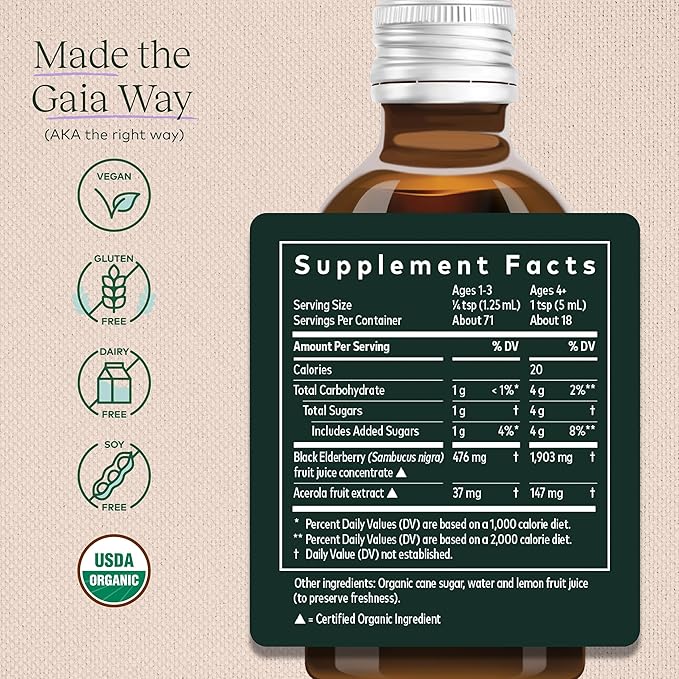Gaia Herbs Black Elderberry(Sambucus Nigra) Syrup-Immune Formula-3 Fl (18-Day Supply)
