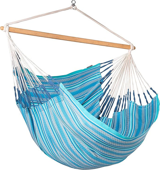 LA SIESTA Habana Hammock Chair, Indoor or Outdoor, Ideal for Sitting or Lying Down, Cotton Hammock, Patio, Swinging Chair, Boho, Max 355 Lbs, King, Azure