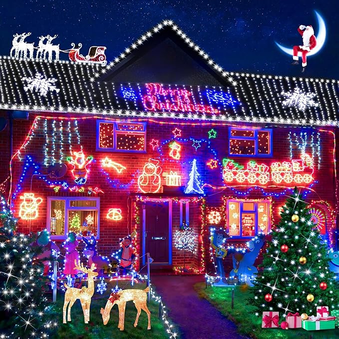 KNONEW 600ft 1500 LED Christmas String Lights Outdoor Green Wire 8 Modes & Timer Fairy Light Plug in Waterproof Patio Lights for Xmas Yard Tree Wedding Party Holiday Decorations (Cool White)