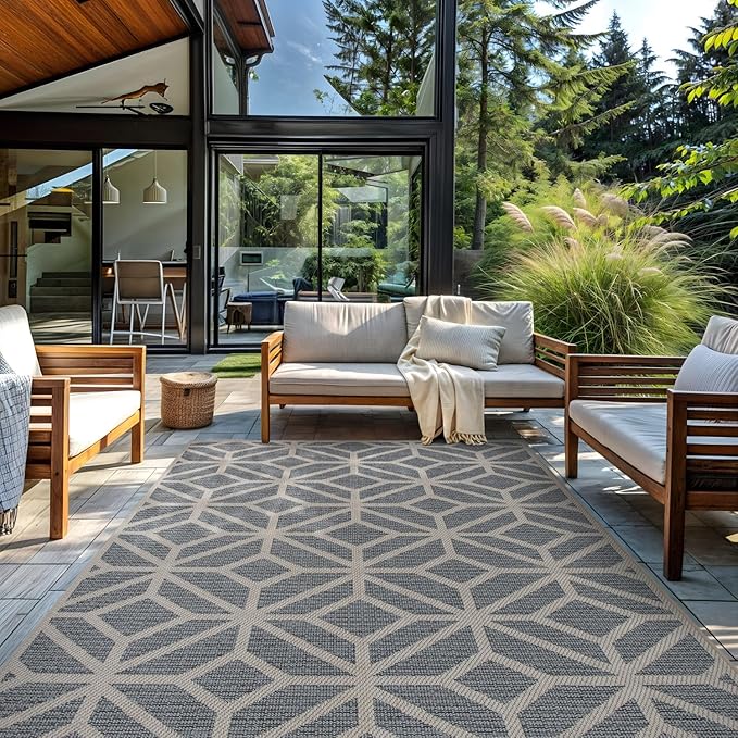 Rugshop Contemporary Geometric Indoor/Outdoor Area Rug 10' X 14' Blue