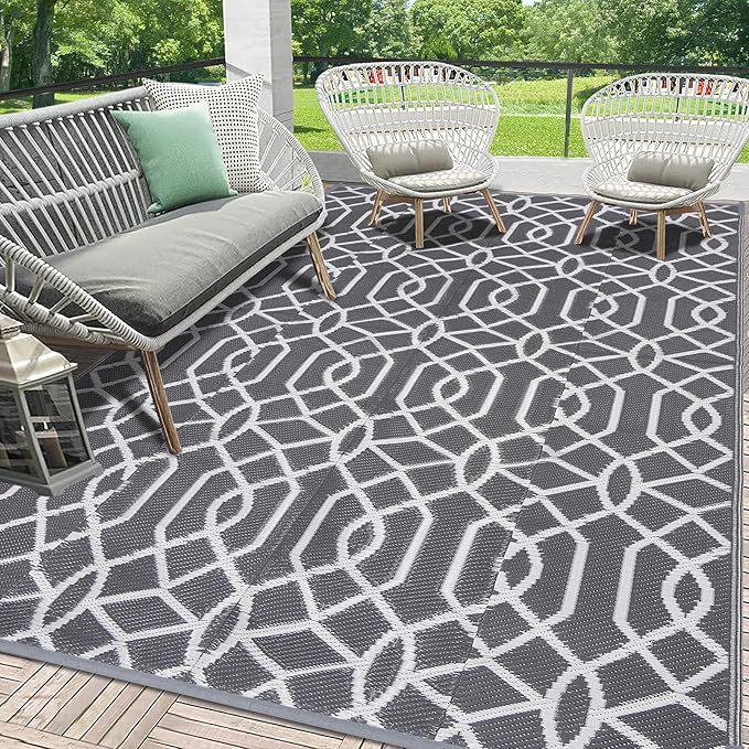 HEBE Outdoor Rug Waterproof 6x9, Reversible Plastic Straw Rug RV Camping Rug, Indoor Outdoor Patio Mat Clearance, Outside Carpet for Porch,Deck,Camper,Balcony,Backyard,Picnic