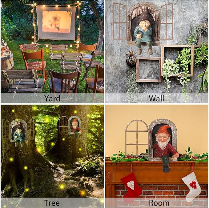 2 Pieces Garden Gnome Statue Elf Out The Door Tree Hugger Garden Peeker Yard Art Tree Sculpture Gnome Decoration Outdoor for Patio Yard Lawn Porch Ornament (Classic Style)