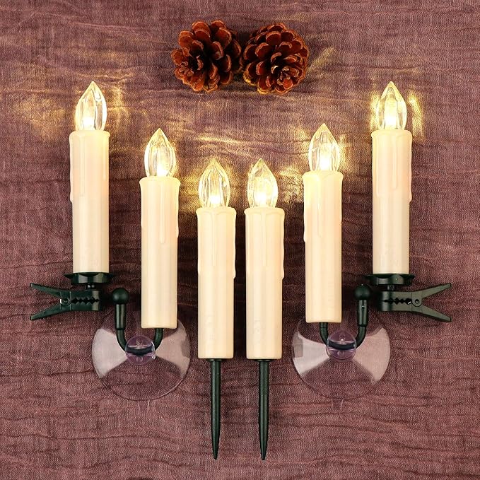 Set of 24 Ivory Flameless Window Candles, 4”H Battery Operated LED Flickering Taper Candles with Remote and Timer, Warm White Candlelight, Ideal for Chandelier/Birthday/Christmas/Party Decor