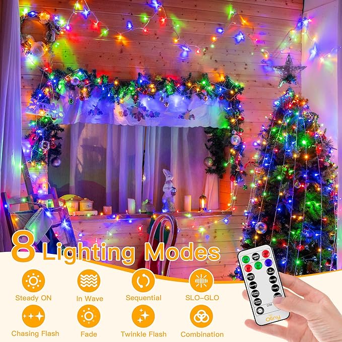 Ollny Christmas Lights Outdoor 400LED 131FT, Multicolor Fairy Lights with Remote 3 Timer, Plug in 8 Modes String Lights for Bedroom Indoor Outside House Party Xmas Decorations