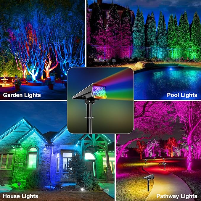 Solar Spot Lights Outdoor Color Changing, IP65 Waterproof RGB Lights, Auto On/Off Solar Landscape Spotlights with 10 LEDs for Garden Pathway Yard Holiday Decoration, 4 Pack