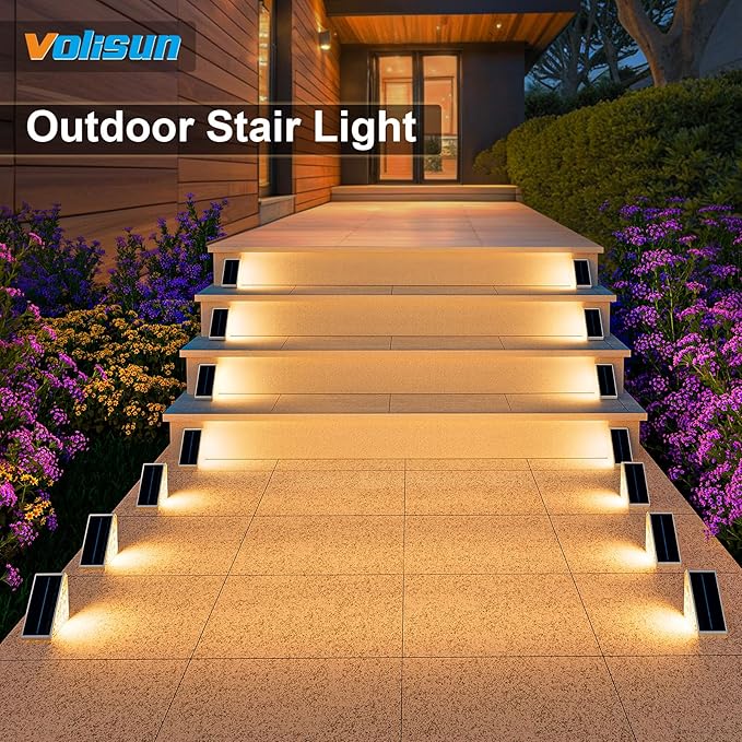VOLISUN Solar Step Lights for Outside 8 Pack, Solar Stair Lights Outdoor Waterproof IP67, LED Outdoor Step Lights, Outdoor Stair Lights Decor for Deck, Front Step, Front Porch and Patio (Warm White)