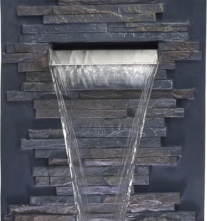 Alpine Corporation CPS194 Outdoor Modern Stainless Steel Geometric Orbs Water Floor Fountain for Patios, Gardens, and Outdoor Decor, 55" H, Brown