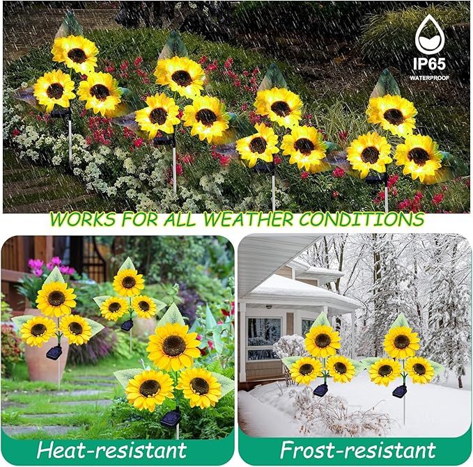 Solar Garden Lights, 4 Pack Sunflower Outdoor Lights Solar Flower Lights for Outside with 12 Larger Sunflower Gardening Gift for Mom Women Decorative Lights for Garden Decor Yard Patio Lawn Pathway