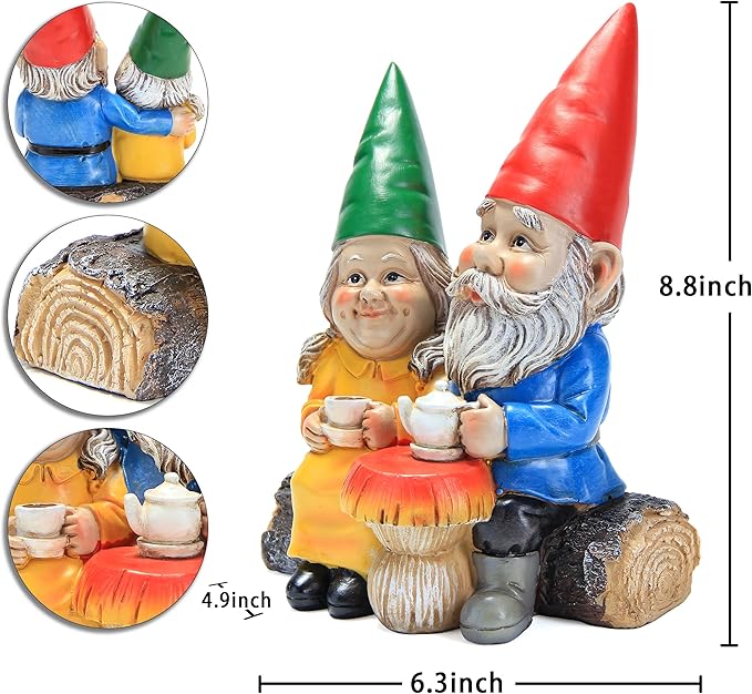 Garden Gnome Statue for Outdoor Decoration,Couple in Love Gnome Figurine for Patio Yard Lawn Outside Porch Decor,Garden Sculptures & Statues,Coffee Knome Romantic Forever Love
