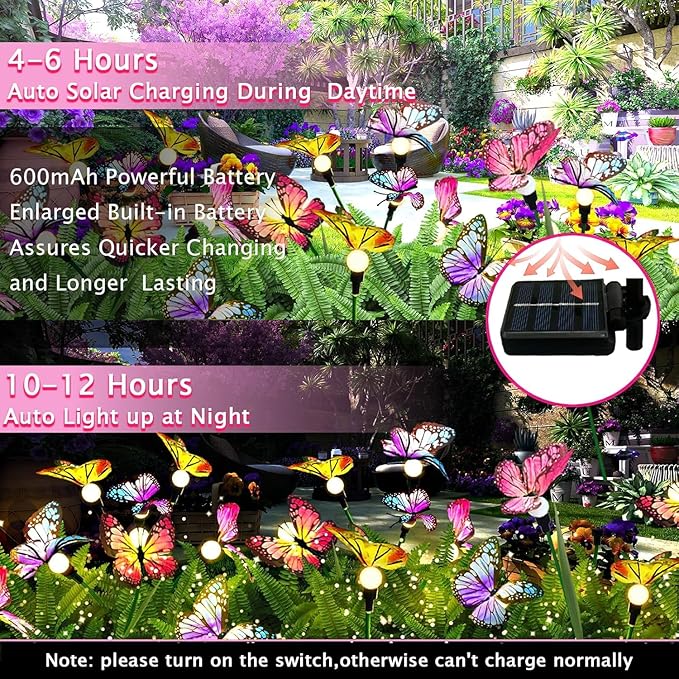 Swaying Solar Butterfly Light, Solar Garden Lights Outdoor Waterproof,Garden Decoration for Yard,Patio,Lawn,Pathway (2 Pack)