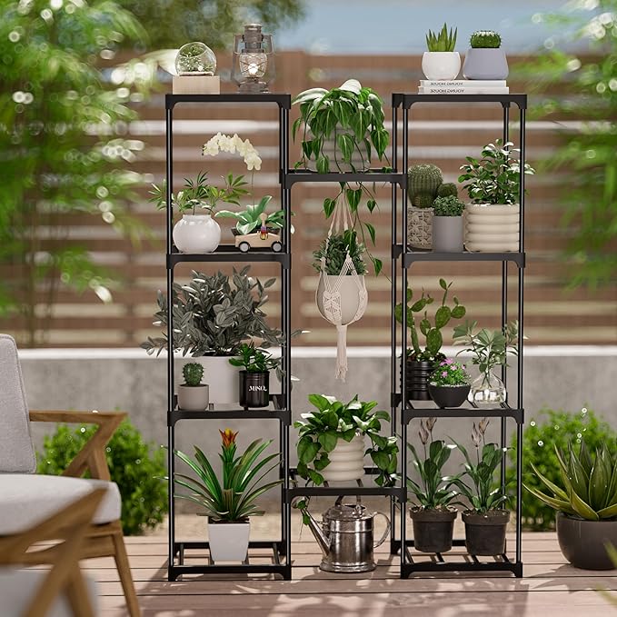 Tall Plant Stand Indoor Metal Plant Shelf Outdoor Tiered Plant Rack for Multiple Plants 4 Tiers 10 Pots Ladder Plant Holder Plant Table for Plant Pots Boho Home Decor for Gardening Gifts