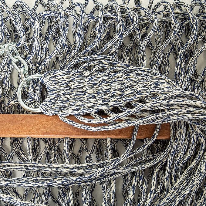 Hatteras Hammocks Deluxe Navy Oatmeal Heirloom Tweed Duracord Rope Hammock with Free Extension Chains & Tree Hooks, Handcrafted in The USA, 450 LB Weight Capacity, 13 ft. x 60 in