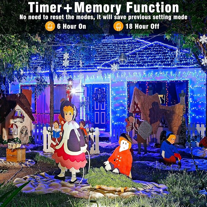 33ft 100 LED Christmas Lights Outdoor - 8 Modes Christmas String Lights Clear Wire with Time Memory, Waterproof Plug in Fairy String Lights for Indoor Outdoor Home Party Garden Decoration, Blue