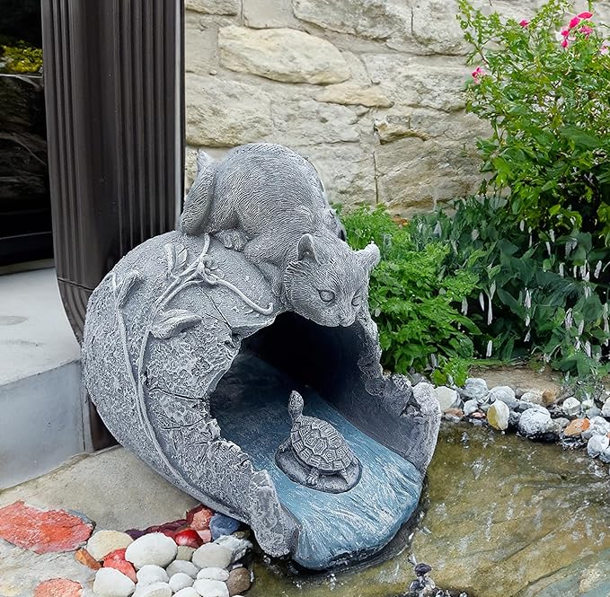 Real Cat Sculpture Gutter Downspout Extender, Eco-Friendly Resin Garden Animal Statue, Decorative Gutter Extension Downspout, Outdoor Decor Ornament, Splash Block, Perfect for 3"x4" Downspouts