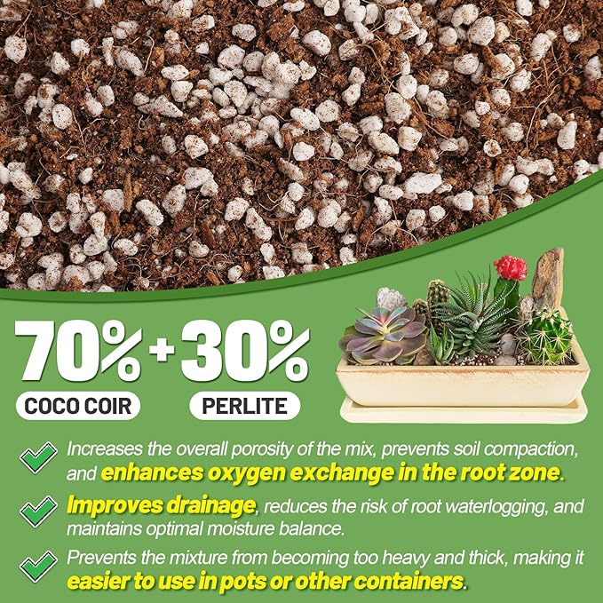 Coco Coir Perlite Mix - Retain Moisture, Improve Drainage & Aeration - Coco Peat Perlite Potting Mix, Loose Organic Potting Soil for Indoor Plants, 2 Quarts