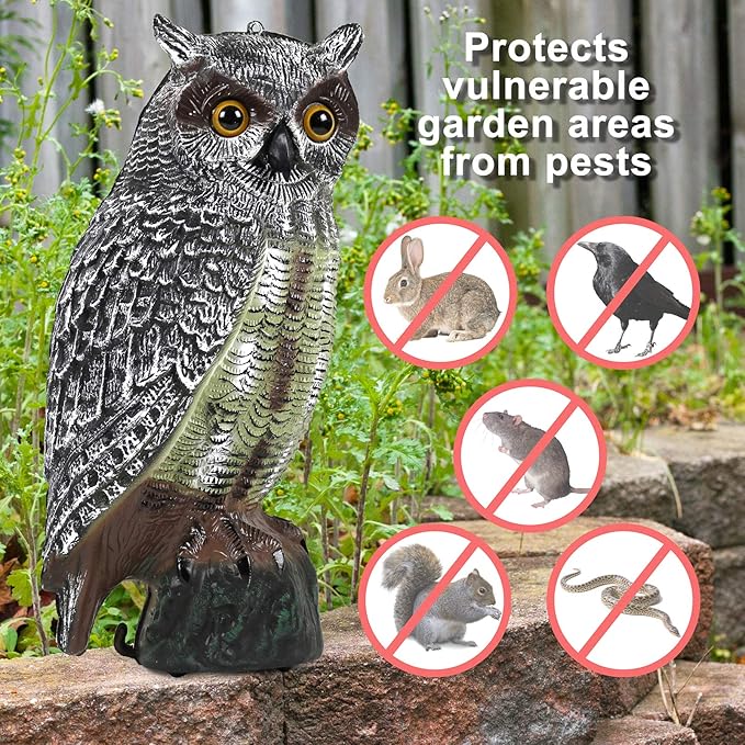Galashield Owl Decoy | Plastic Owls to Scare Birds Away | Owl Statue for Garden & Outdoors 16.5" Tall [Pack of 2]