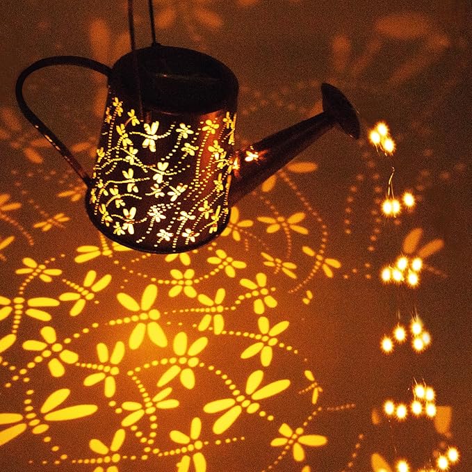 Solar Watering Can Outdoor Lights Garden Decor,Dragonfly Hanging Lantern Waterproof Landscape Lights Outside Decoration for Yard Porch Patio Pathway Gardening Gifts(with 32 inch Shepherd Hook)