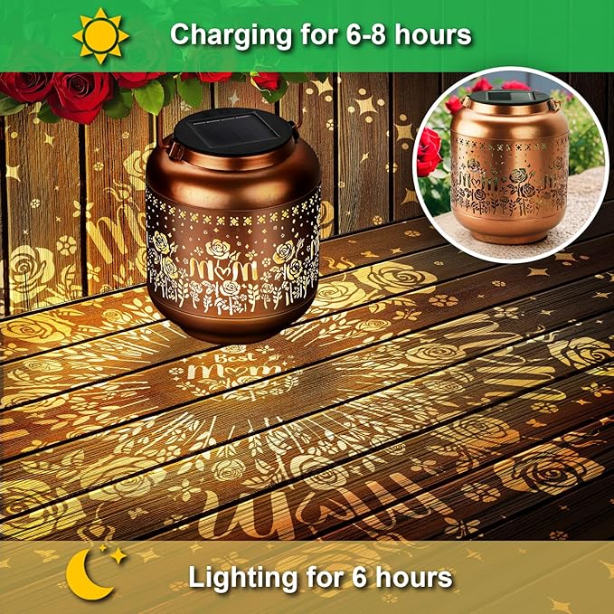 Gifts for Mothers Day Mom Women Grandma Solar Lantern Outdoor Waterproof Rose Flowers Garden Decor Hanging Solar Lights Yard Decorations Outdoor, Birthday Gifts for Mom, Backyard, Patio, Porch