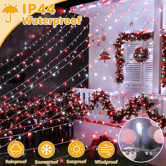 Ollny Christmas Lights Outdoor 800LED 262FT, Red and White Plug in Fairy Lights with Remote, 8 Modes Waterproof Timers Dimmable LED String Lights for Indoor House Outside Bedroom Patio Balcony
