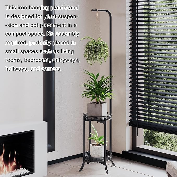 COPREE 2-tier Hanging Plant Stand 2 Pack, Space-Saving Iron Planter Shelves Flower Pot Organizer Rack Multiple Flower Pot Display Holder Shelf Indoor Outdoor Heavy Duty Planter Shelving Unit