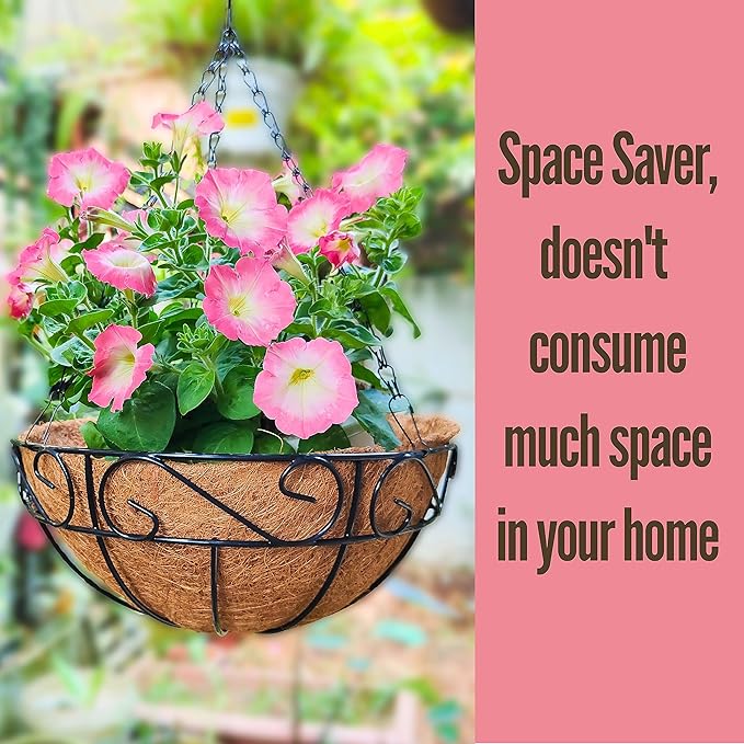 LaLaGreen Hanging Planter for Outdoor Plants (2 Pack, 12 Inch) Hanging Baskets with Coco Liner, Metal Wire Flower Basket Pots with Hook Hanger Balcony Porch Farmhouse Country Style Garden Decor