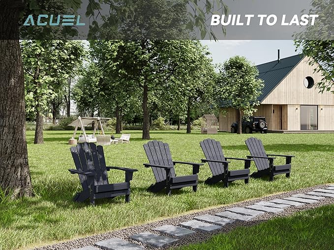 Folding HDPE Adirondack Chair, Weather-Resistant Patio Chair with Wide Armrests & High Backrest, Fire Pit Chair for Garden, Backyard, Porch - Black