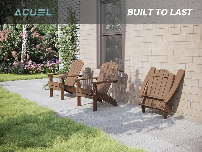 Folding HDPE Adirondack Chair, Weather-Resistant Patio Chair with Wide Armrests & High Backrest, Fire Pit Chair for Garden, Backyard, Porch,Coffee