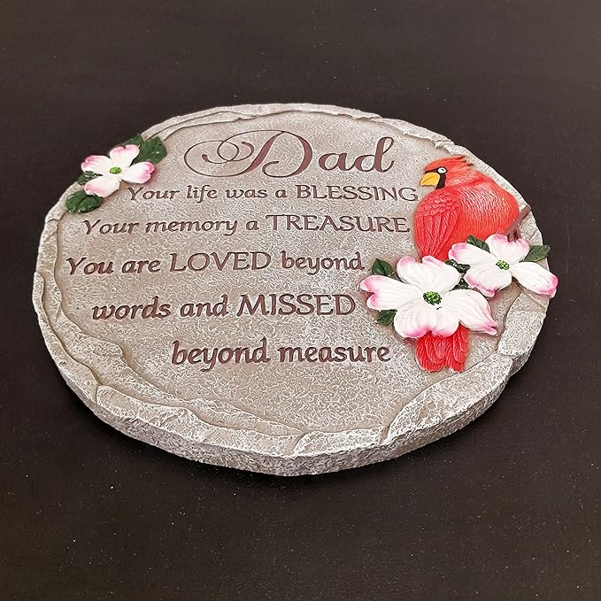 INSPIAMZUE Dad Memorial Stone - Cardinal Memorial Garden Stone Sympathy Gift for Loss in Loving Memory of Dad in Heaven - Remembrance of Father Bereavement Keepsake Gift TNS1