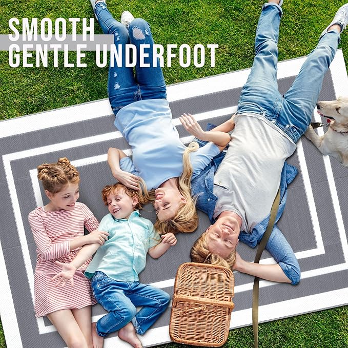 OLANLY Outdoor Rug 5x8 ft Waterproof, Reversible Outdoor Plastic Straw Rug, RV Mat, Indoor Outdoor Carpet Clearance for Patio, Camping, Balcony, Deck, Backyard, Grey & White