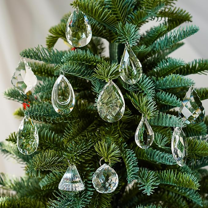 H&D Pack of 12 Clear Crystal Chandelier Lamp Lighting Drops Pendants Balls Prisms Hanging Glass Prisms Parts Suncatcher Home/House Decor